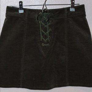 Green Corduroy Lace Up Skirt